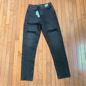 NWT Top Shop Mom Jeans 6 / 28 Distressed Tapered Leg Tall‎ Black